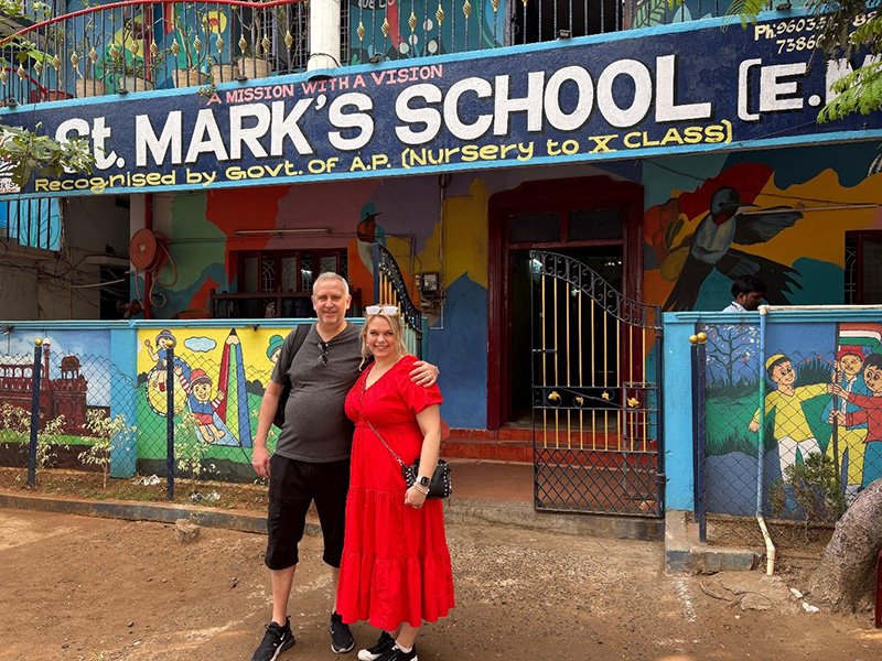 Andy and Henriikka at St Marks school