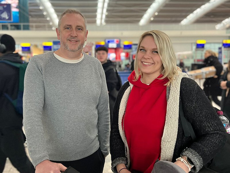 Andy and Henriikka at airport