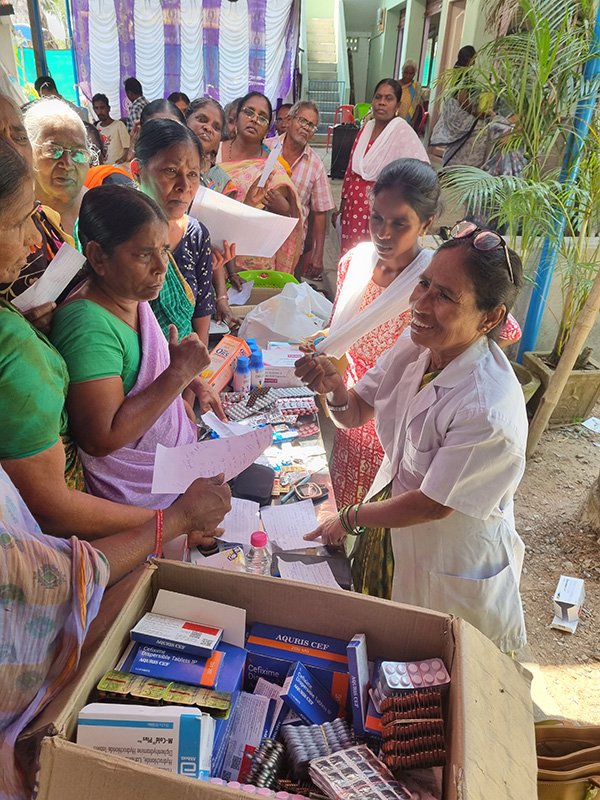 People queueing at a medical camp
