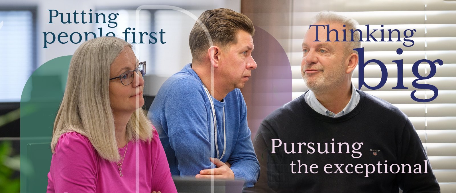 Our-values Team image with value wording overlaid